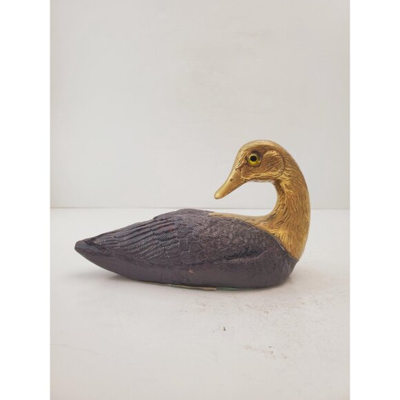 Vintage resin Carved Duck with Brass Head Head, Small Duck Decoy Figurin… - Picture 5 of 10